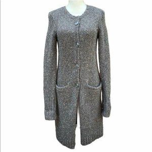 Pure DKNY Grey Speckled Wool Blend Long Cardigan Small